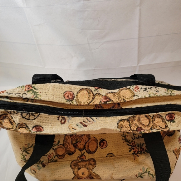 Vintage Bovano Tapestry Made USA Teddy Bear Country House Tote Bag - Picture 5 of 8